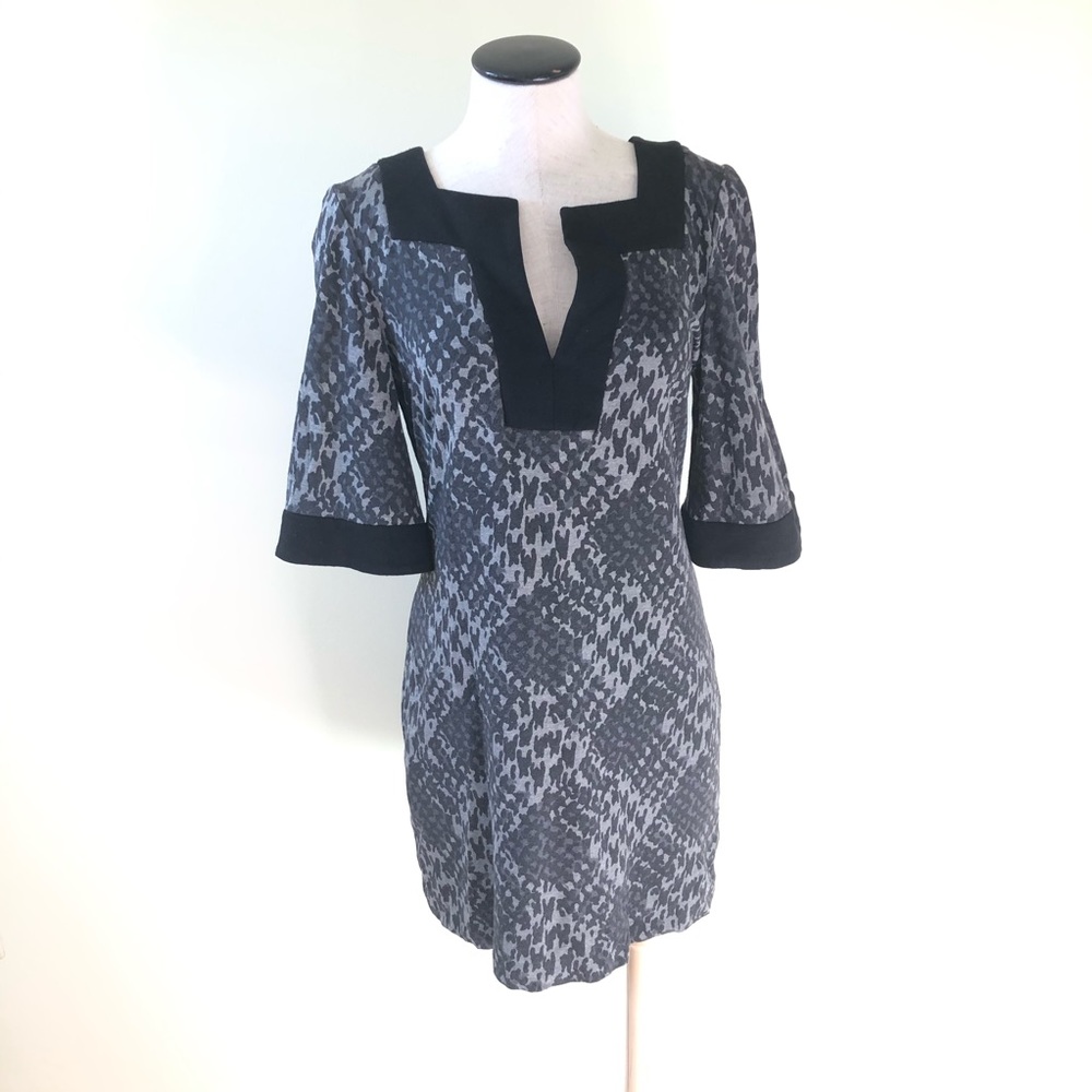 TrinaTurk Lek Abstract charcoal Houndstooth Dress